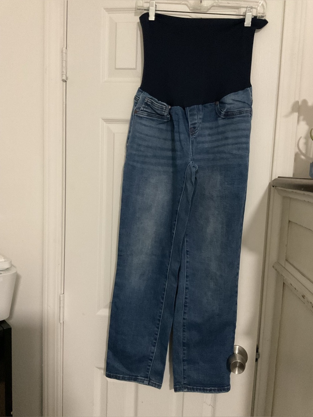 Haute Mama Maternity Jeans Size L Belly Support Stretch   Dark Wash Skinny